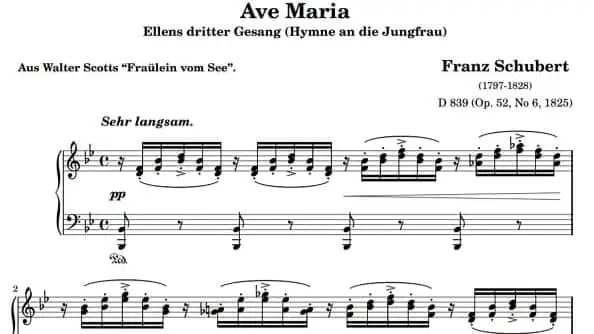 Ave Maria Piano Sheet Music by Franz Schubert
