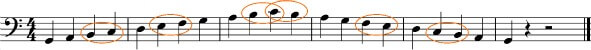 Bass clef: Semitones between e-f and b-c