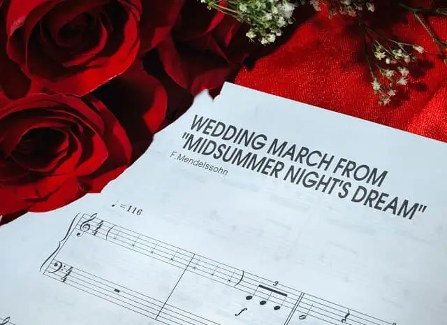 Wedding march sheet music with the time signature.